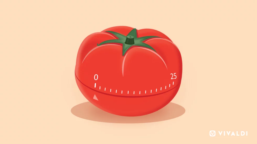 a cartoon tomato with a timer on it
